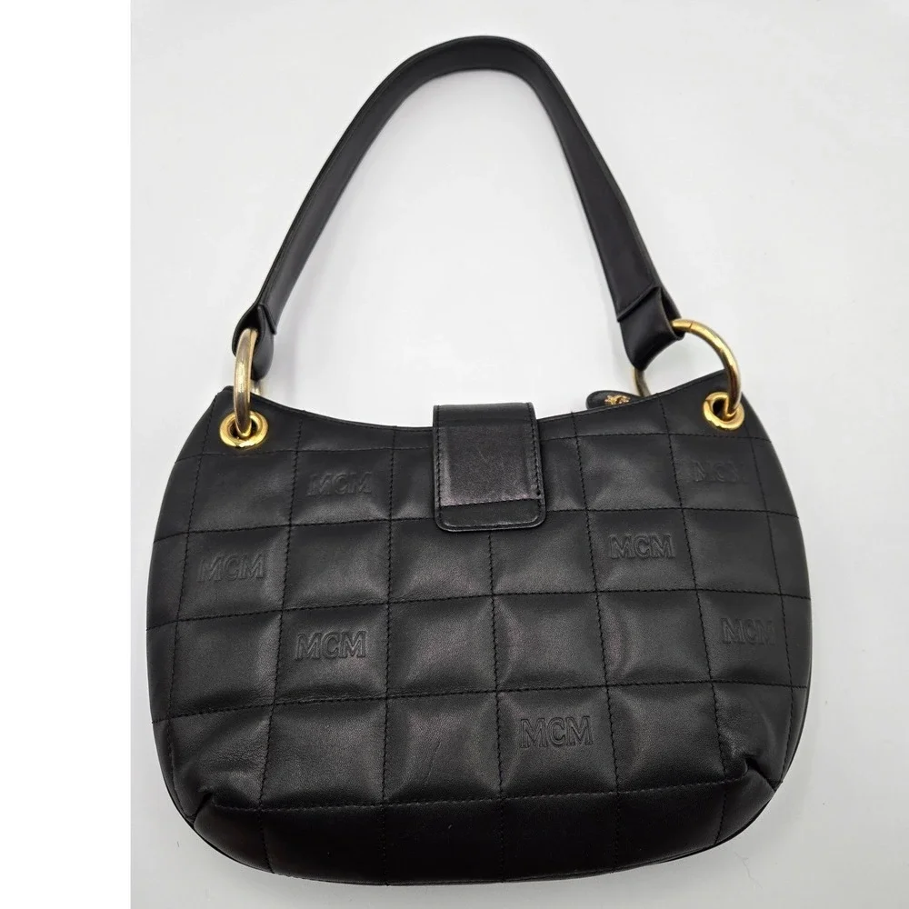 MCM Quilted Shoulder Bag Black Leather Designer Purse Handbag - Picture 6 of 10